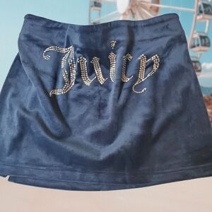 Juicy Couture Velour Skirt Blue Rhinestone‎ Logo Mini Skirt Size M NWT